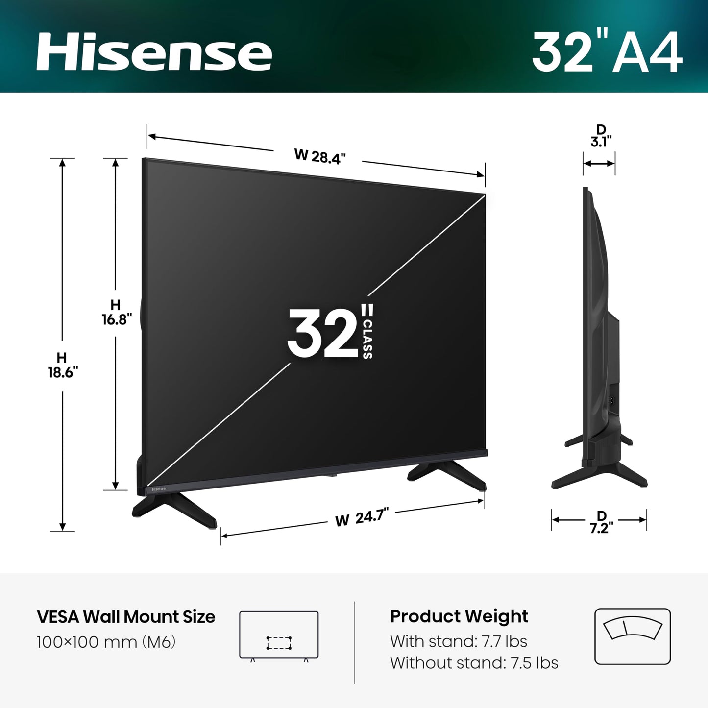 Hisense 32A4NV - 32" Smart Full Array HD VIDAA TV (2025 Model)
