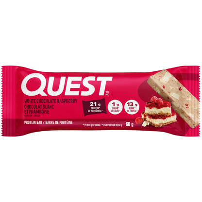Quest Nutrition White Chocolate Raspberry Flavoured Protein Bar, High Protein, Gluten Free, Keto Friendly, Black, 12 Count (Pack of 1)
