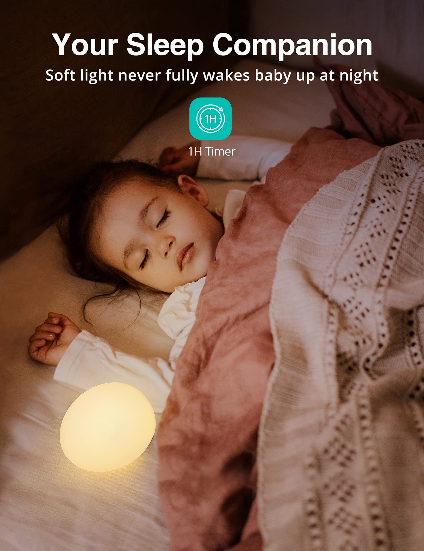 JolyWell Night Lights for Kids, Rechargeable Baby Night Light with Color Changing Mode & Dimming Function, Touch Control, 1 Hour Timer, Nursery Baby Lamp - Available at All In One Marketplace Canada