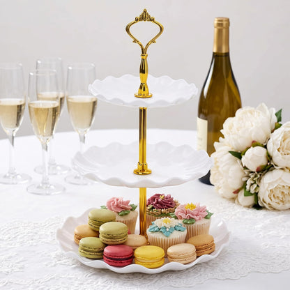 DEAYOU 4 Pack 3-Tier Cupcake Dessert Stand, Plastic Tiered Cake Stand Display Tower, Pastry Serving Tray Platter Rack Holder for Buffet, Cookie, Party, Wedding, Home Decor, White Gold, Black Gold 🍁 All In One Marketplace Canada