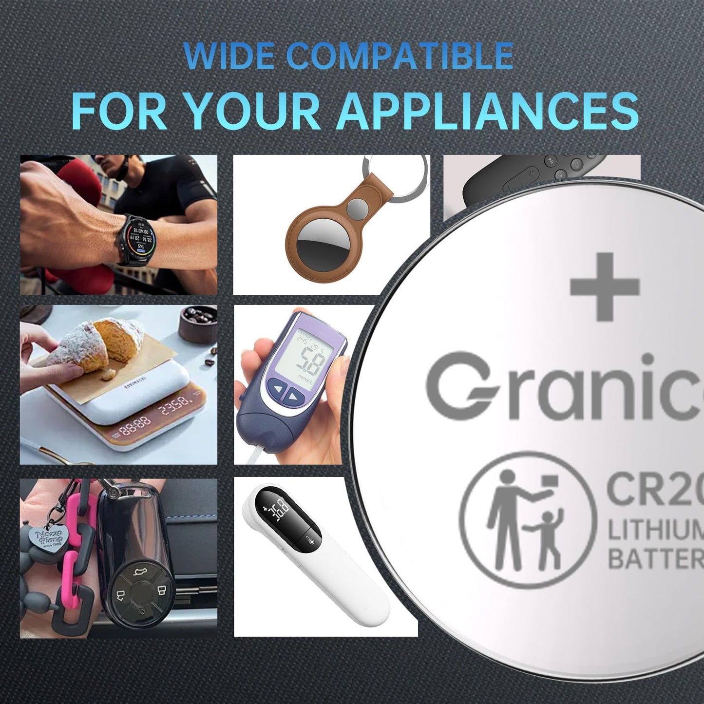 Granicell 2025 Battery Compatible with Medical and Fitness Devices CR2025 Lithium 3V Coin Battery for Child Safety, Suitable for Key Fobs,Car Remote, Watch, Candle and More (CR2025-20) - Available at All In One Marketplace Canada