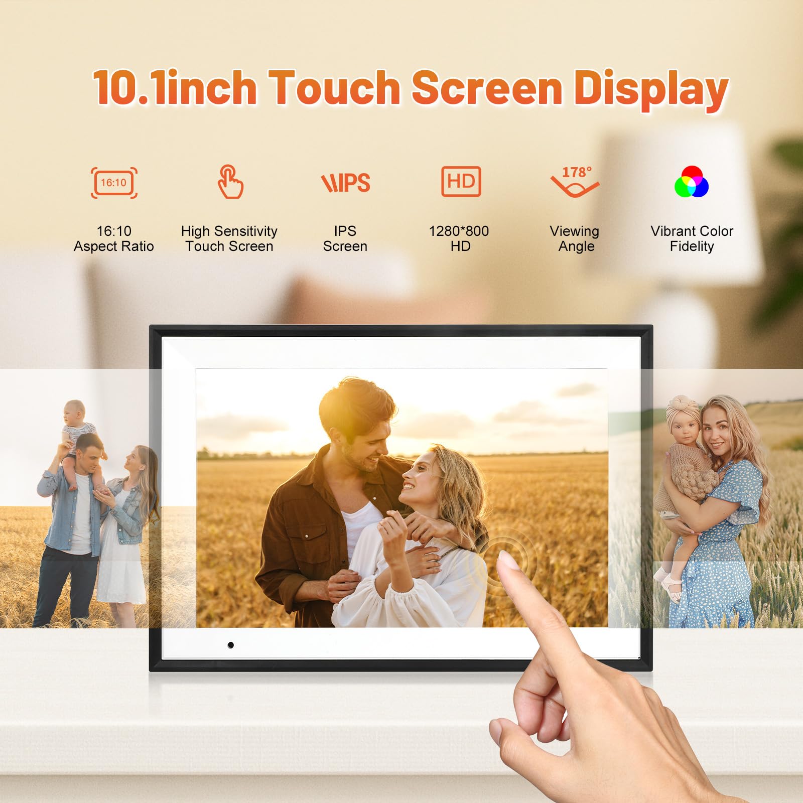 Anna Bella Digital Photo Frame 10.1 Inch with 1280x800 HD IPS Touch Screen, 32GB WiFi Digital Picture Frame with App Sharing, Auto-Rotate Photo Frame with Sleep Mode, Gift for Parents, Friends - Available at All In One Marketplace Canada