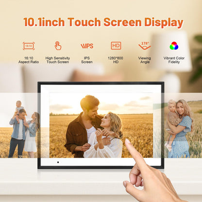 Anna Bella Digital Photo Frame 10.1 Inch with 1280x800 HD IPS Touch Screen, 32GB WiFi Digital Picture Frame with App Sharing, Auto-Rotate Photo Frame with Sleep Mode, Gift for Parents, Friends - Available at All In One Marketplace Canada