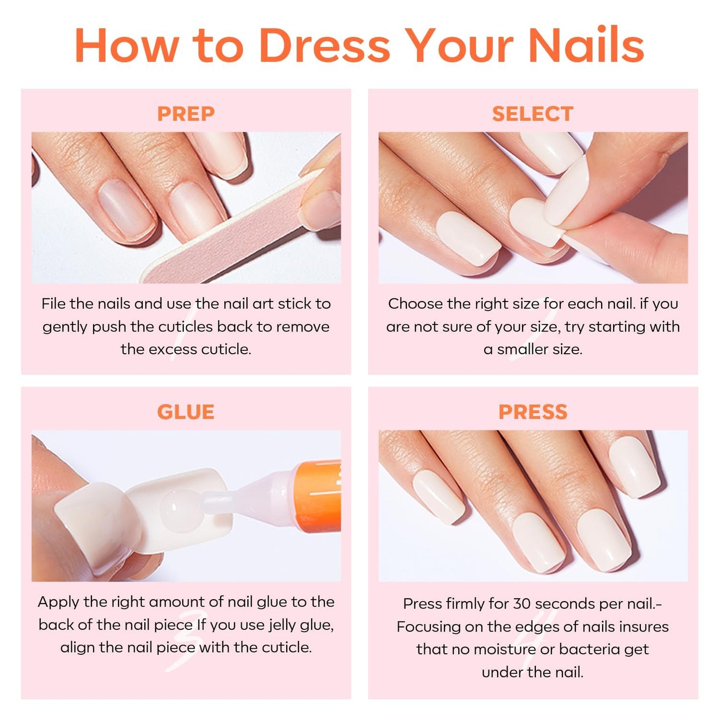 Modelones French Tip Press On Nails, Short Oval Fake Nails Press Ons with Nail Glue, Adhesive Tabs, Nail File, Prep Pad, Manicure Stick, 32Pcs 16 Sizes, Nude, Valentines