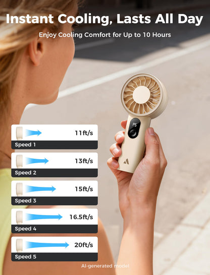 Aecooly Mighty Portable Fan, Powerful Handheld Fan, USB Rechargeable [10H Max Cooling Time], Mini Personal Battery Powered, Pocket for Travel, Summer, Gifts for Women, Girls -Beige - Available at All In One Marketplace Canada