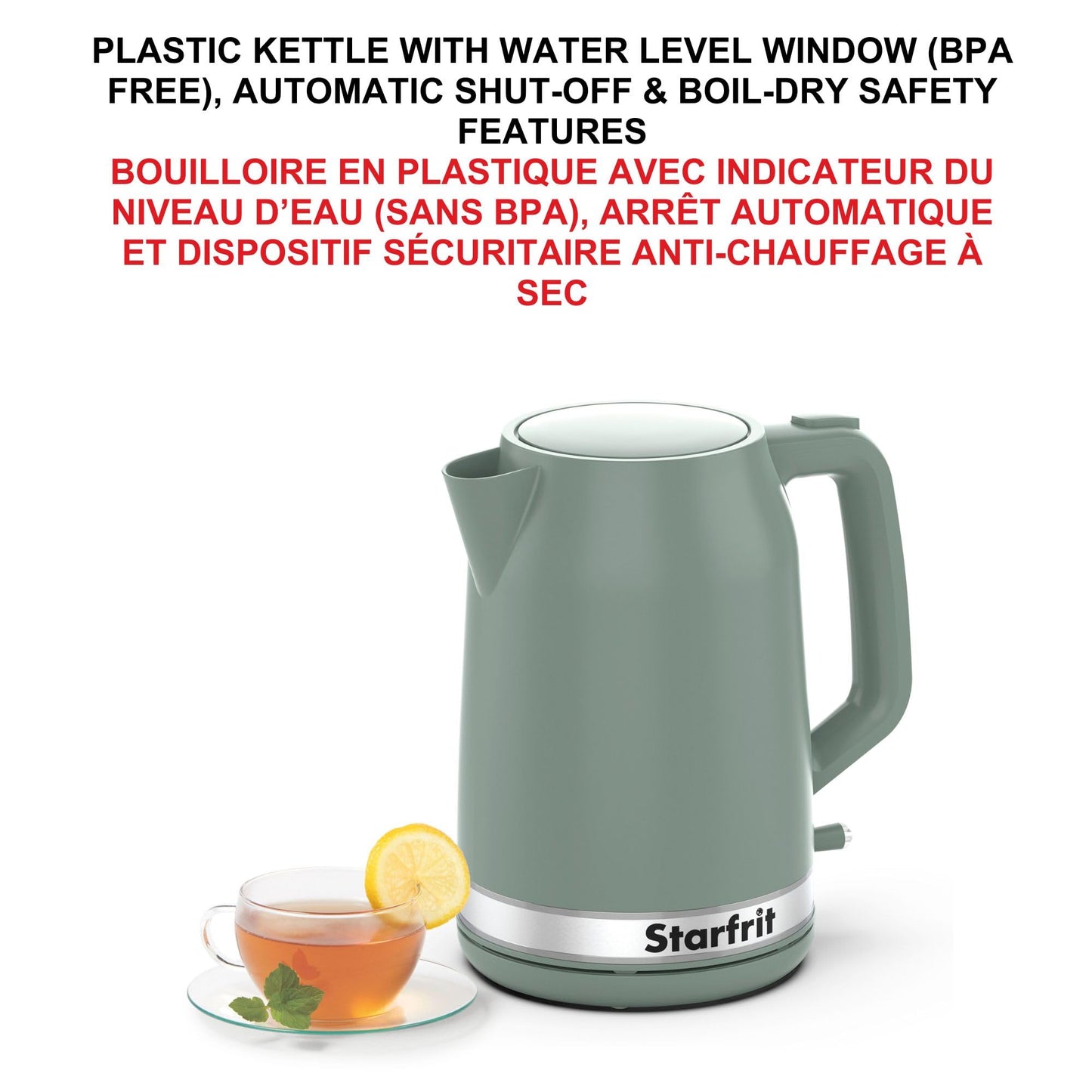 Starfrit Electric Kettle - 1.7L Capacity - Water Level Indicator - Automatic Shut-Off - 1500W – Sage - Available at All In One Marketplace Canada