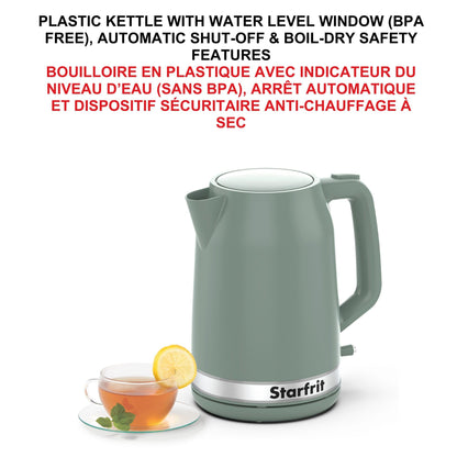 Starfrit Electric Kettle - 1.7L Capacity - Water Level Indicator - Automatic Shut-Off - 1500W – Sage - Available at All In One Marketplace Canada
