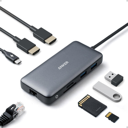Anker Laptop Docking Station Dual Monitor, 8-in-1 USB C Hub, 4K Dual Monitor with 2 HDMI, 1 Gbps Ethernet Hub, 85W Power Delivery, SD Card Reader for XPS and More (Charger not Included)