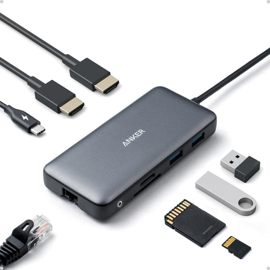 Anker Laptop Docking Station Dual Monitor, 8-in-1 USB C Hub, 4K Dual Monitor with 2 HDMI, 1 Gbps Ethernet Hub, 85W Power Delivery, SD Card Reader for XPS and More (Charger not Included)