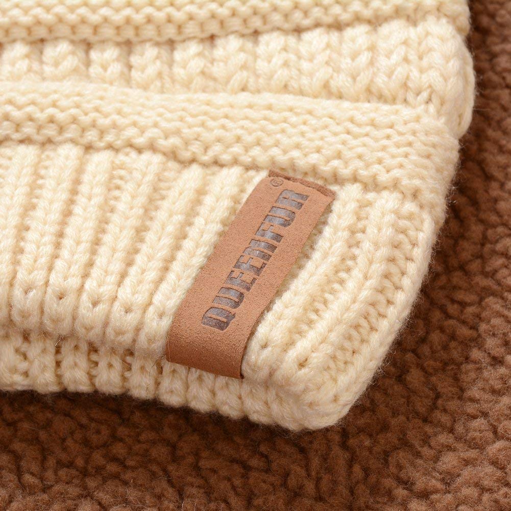 Queenfur Knit Slouchy Beanie for Women Thick Baggy Hat Faux Fur Pompom Winter Hat 🍁 All In One Marketplace Canada