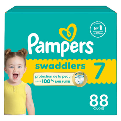 Pampers Swaddlers Diapers, Size 7 (26-50 lbs), 88 Count, Absorbent, Keeps Baby Dry and Comfortable, Skin Safe Disposable Baby Diaper