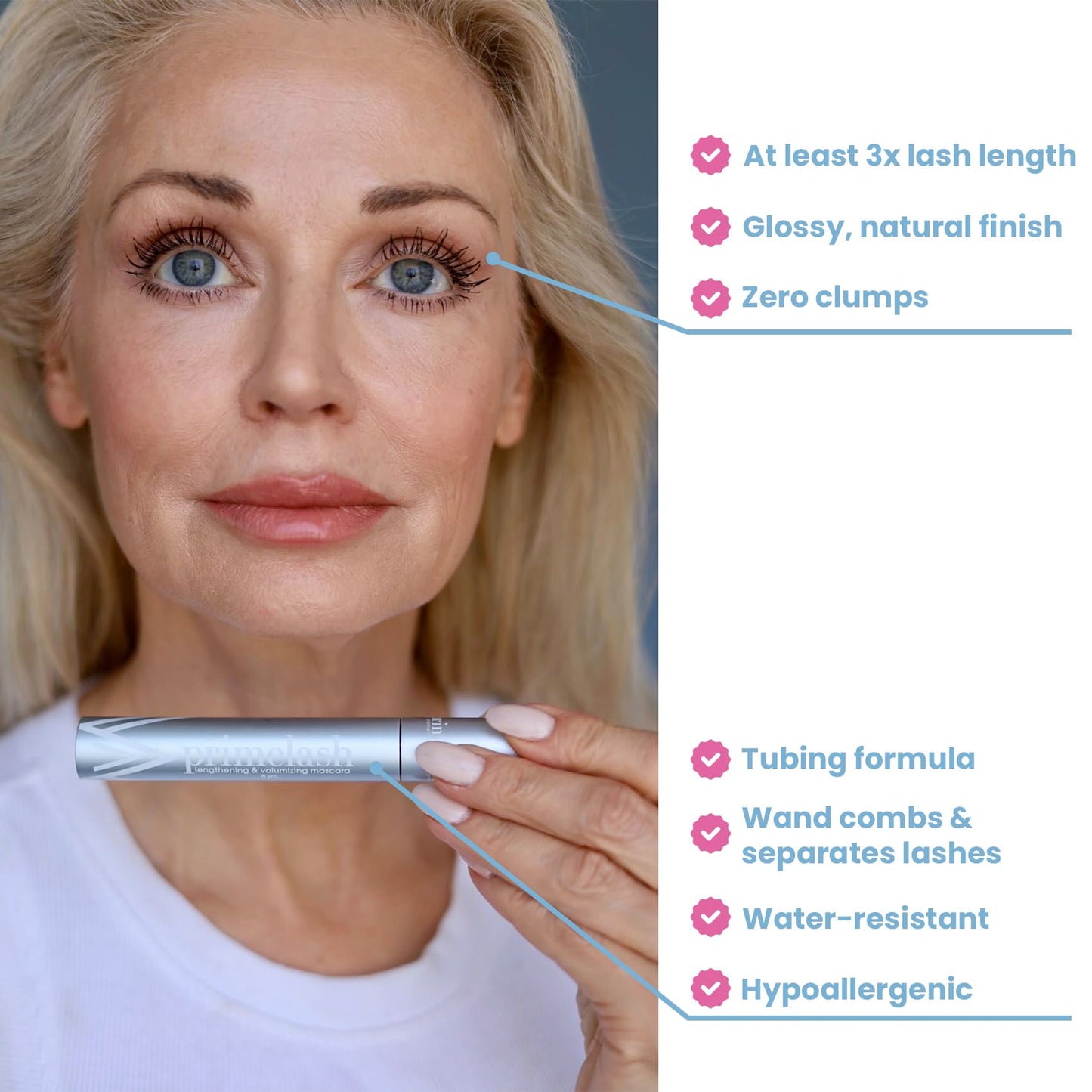Prime Prometics PrimeLash Mascara for Women over 50 – Volumizing, Incredible Length in 2 Coats – Long-Stay, Zero Clumps, Hypoallergenic (Black) - Available at All In One Marketplace Canada