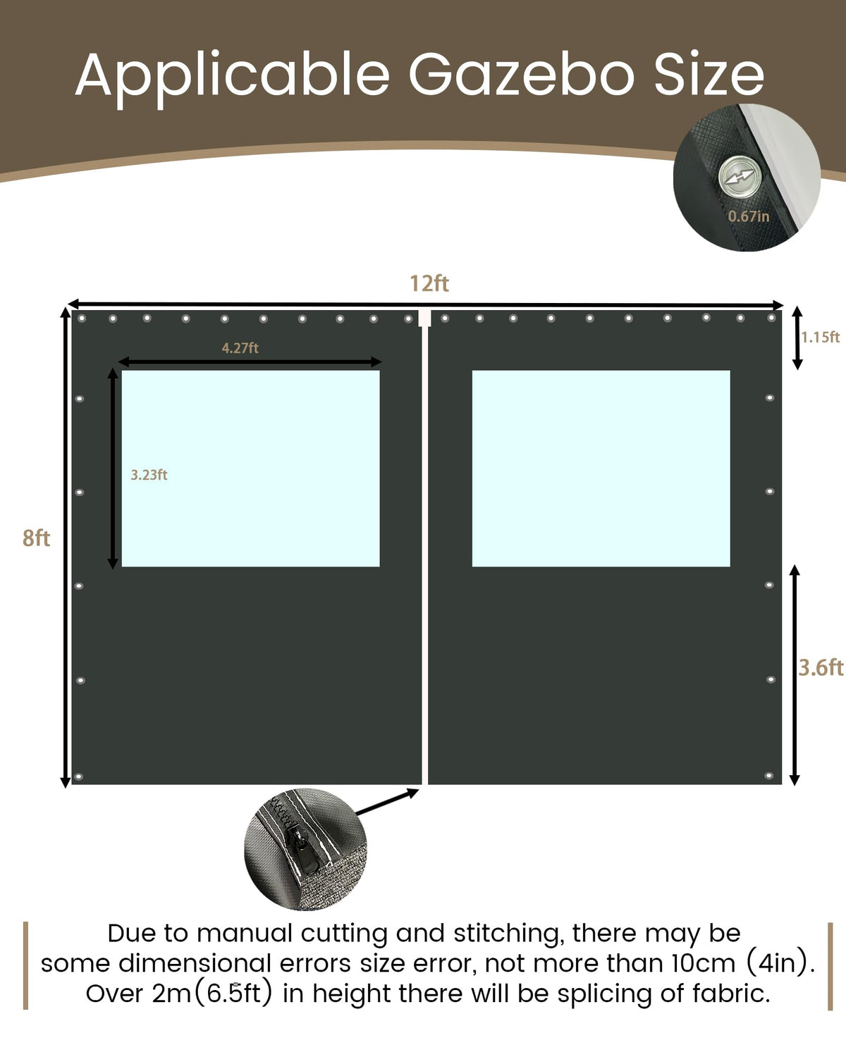 FoundGo 8(H) x12(W) ft Heavy Duty Vinyl Gazebo Curtain Replacement with Window,Privacy Gazebo Curtain Outdoor Waterproof Windproof and Snowproof in Winter for Garage,Pavilion,Balcony-Black-1pc 🍁 All In One Marketplace Canada