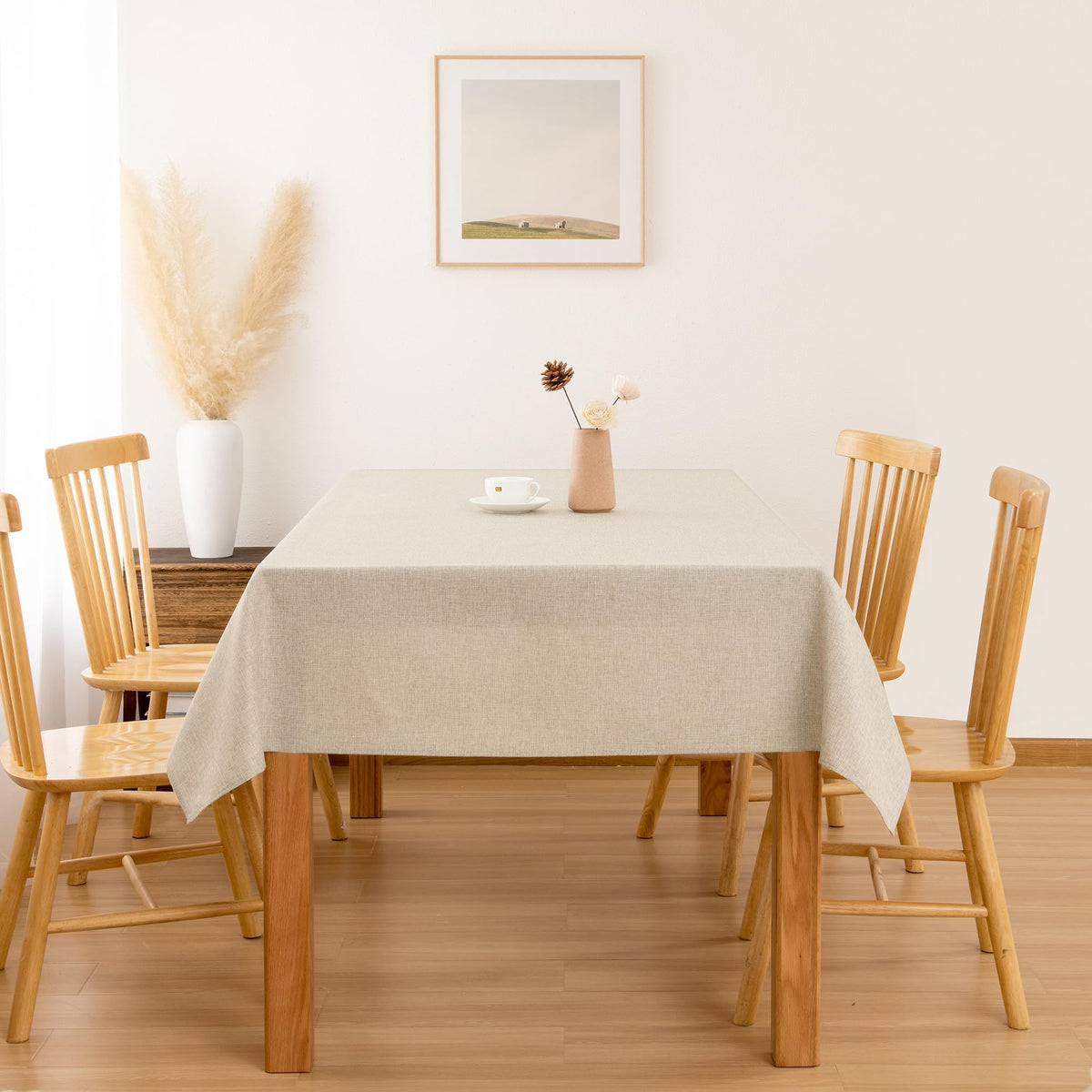 Hiasan Faux Linen Rectangle Tablecloth - Wrinkle Free, Washable Rust-Proof Rectangle Table Cloth for Kitchen Dining Room Holiday Table Cover for Party Dinner, Farmhouse, Beige, 54 X 80 Inch 🍁 All In One Marketplace Canada