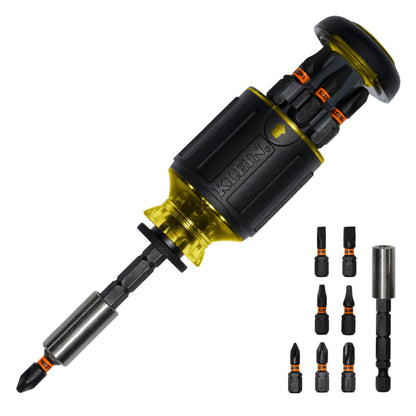 Klein Tools 32308 Multi-bit Stubby Screwdriver, Impact Rated 8-in-1 Adjustable Magnetic Tool with Phillips, Slotted, Square and Nut Driver KLEIN TOOLS