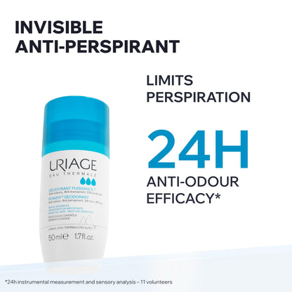 Uriage - Power 3 Clinical Strength Antiperspirant Deodorant - Roll-On Protection for Excessive Armpit Sweat - Men and Women - Combats Odor and Provides a Fresh, Clean Feeling for 24hr - 50ml - Available at All In One Marketplace Canada