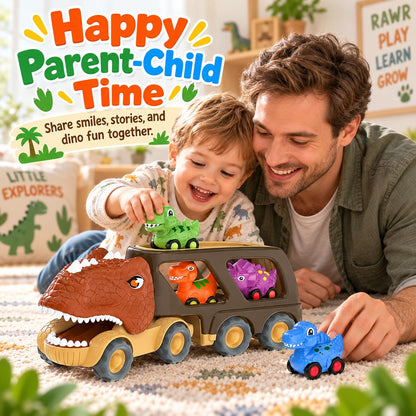 Dinosaur Truck Toy Car for Kids, Friction Power Carrier Vehicle with 4 Pack Small Pull Back Dino Car, Christmas Birthday Gift for 18M+ 2 3 4 5 Years Old Boys Toddlers 🍁 All In One Marketplace Canada