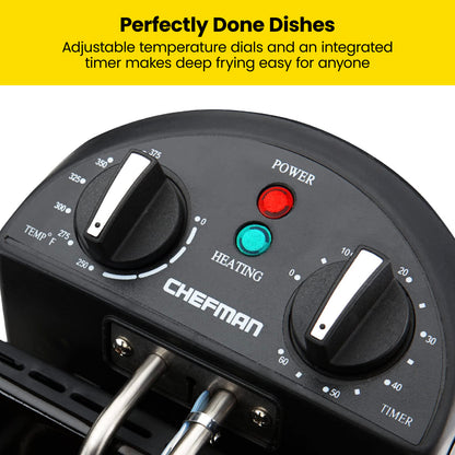 Chefman 4.3 Liter Deep Fryer with Basket for Home Use, XL Jumbo Size Fry Basket Strainer, Adjustable Temperature & Timer Fish Fryer, Chicken Fryer, French Fry Maker, Gifts for Cooks, Stainless Steel - Available at All In One Marketplace Canada