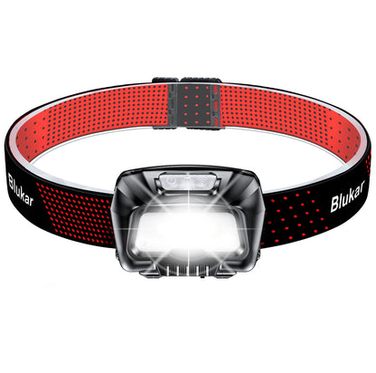Blukar Headlamp Rechargeable, 2000L Super Bright LED Head Lamp Headlight with Red Warning Lights and 6 Modes, Motion Sensor Control, IPX5 Waterproof, Lightweight Flashlight for Running, Hiking etc. - Available at All In One Marketplace Canada
