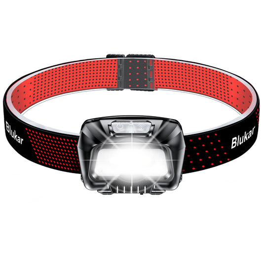 Blukar Headlamp Rechargeable, 2000L Super Bright LED Head Lamp Headlight with Red Warning Lights and 6 Modes, Motion Sensor Control, IPX5 Waterproof, Lightweight Flashlight for Running, Hiking etc. - Available at All In One Marketplace Canada