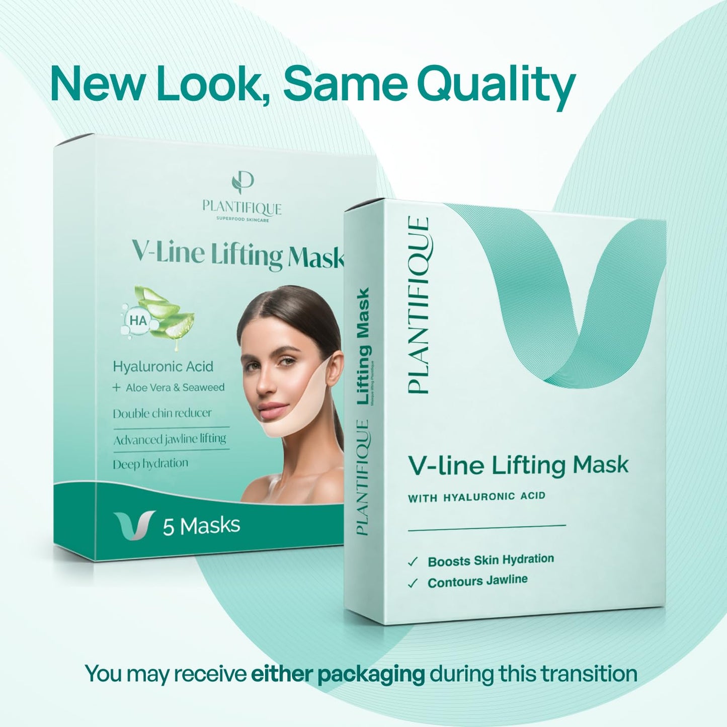 Plantifique V-Line Face Mask with Hyaluronic Acid, 5 Pack Chin Strap for Double Chin, V Line Lifting Masks - V Shape Face Tape, Jawline & Neck Mask for Skin Firming - Available at All In One Marketplace Canada