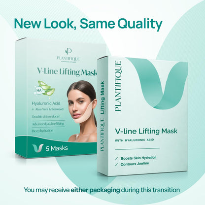 Plantifique V-Line Face Mask with Hyaluronic Acid, 5 Pack Chin Strap for Double Chin, V Line Lifting Masks - V Shape Face Tape, Jawline & Neck Mask for Skin Firming - Available at All In One Marketplace Canada