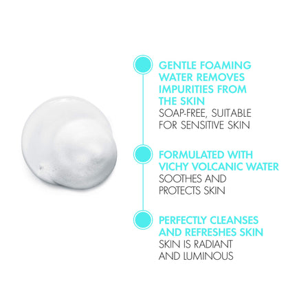 Vichy Foaming Facial Cleanser, Pureté Thermale Purifying Foaming Water Cleanser for Sensitive Skin, Soap-Free, Paraben-Free, and Hypoallergenic, 150mL - Available at All In One Marketplace Canada
