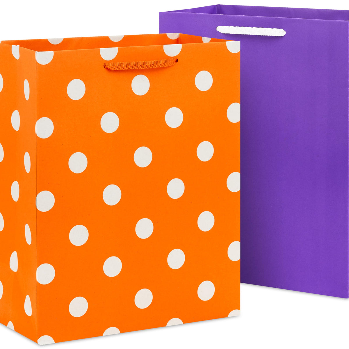 Sacs cadeaux assortis Hallmark pour Halloween en gros - Noir, orange et violet (12 sacs : 5 moyens de 23 cm, 4 grands de 33 cm, 3 très grands de 38 cm) à rayures, pois et unis pour enfants, enseignants, anniversaires