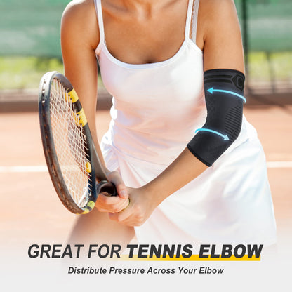 CAMBIVO Elbow Brace 2 Pack, Tennis Elbow Brace for Men and Women, Elbow Compression Sleeve, Elbow Support for Golf Elbow, Workouts, Weightlifting(Black, Large) - Available at All In One Marketplace Canada