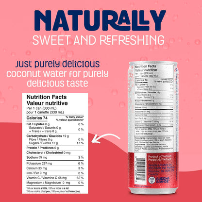 THIRSTY BUDDHA Sparkling Coconut Water with Lychee, No Added Sugar, Pure Coco Drink, Natural Fruit Flavour, Electrolyte & Nutrient-Rich, 12 Pack, (12/330ml)
