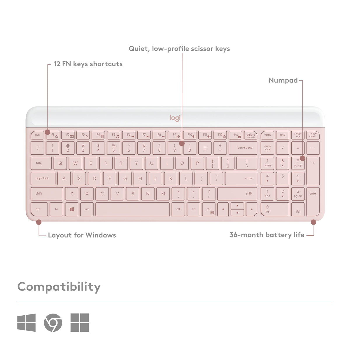 Logitech MK470 Slim Wireless Combo Compact Keyboard and Mouse - Rose