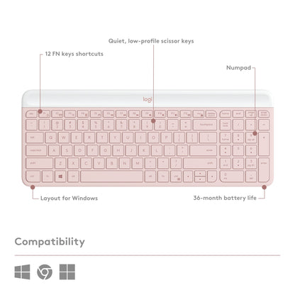 Logitech MK470 Slim Wireless Combo Compact Keyboard and Mouse - Rose