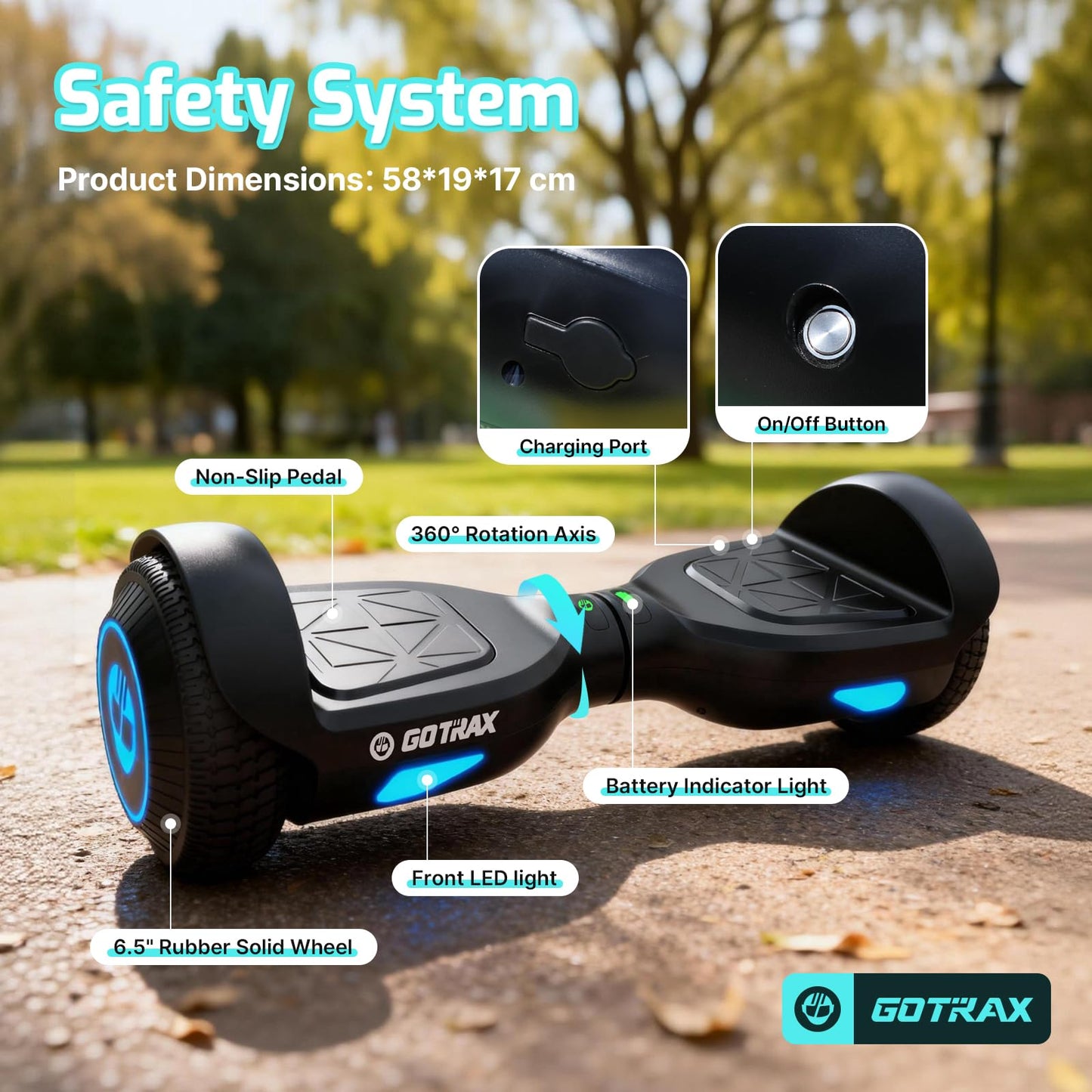 Gotrax Edge Hoverboard with 6.5" LED Wheels, 6.4km Self Balancing Scooter Gotrax