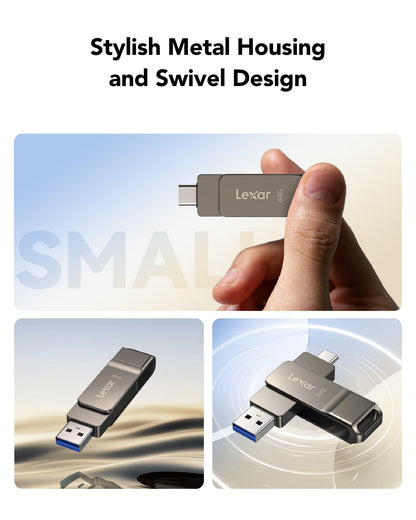 Lexar D40E 64GB Dual USB 3.2 Gen 1 Type-C Jump Drive, USB-C Flash Metal Housing Swivel Design Thumb Drive (Titanium Grey)