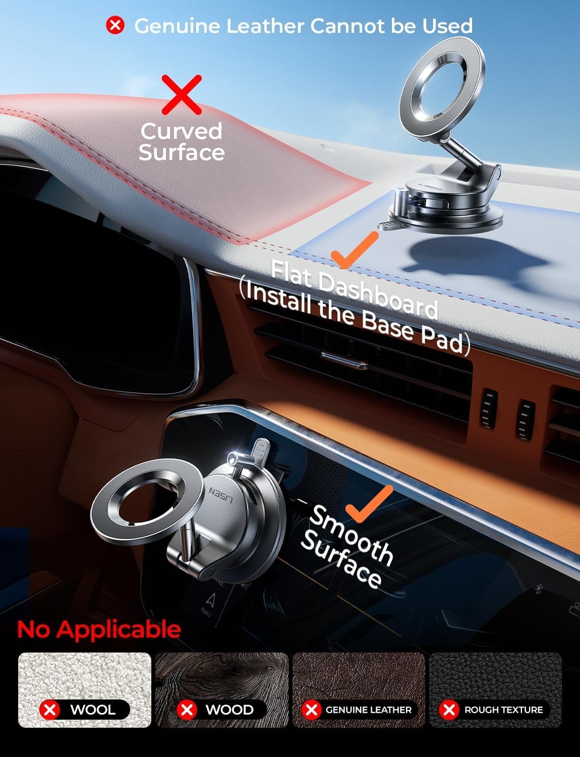 LISEN Car Phone Holder Car for Magsafe Magnetic Car Mount [2026 NEW Stable] Vacuum Magnetic Phone Holder Adjustable Cars Accessories Suction Dashboard Mount for iPhone 17 Pro Max 16 15 14 13 12 - Available at All In One Marketplace Canada