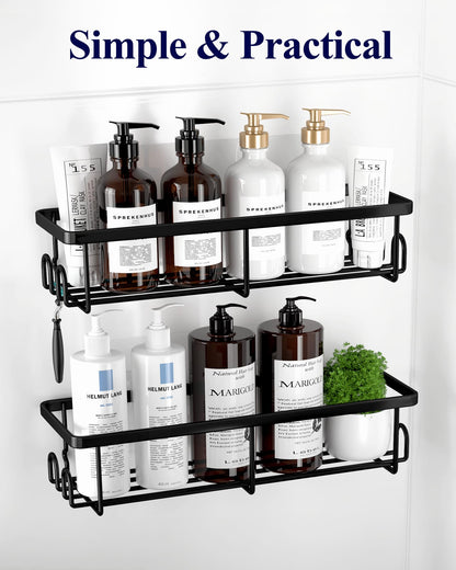 Kitsure Shower Caddy - 2 Pack Rustproof Stainless Steel Shower Organizer, No-Drill & Quick-Dry Shelves with Large Capacity, Durable Rack with 4 Hooks, Large, Black - Available at All In One Marketplace Canada