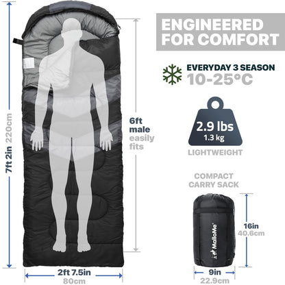 MalloMe Sleeping Bag for Adults Kids Boys & Girls for Winter, Fall & Spring - Single & Double - Waterproof Lightweight & Portable Backpacking Camping & Hiking Outdoor Travel with Compact Bag 🍁 All In One Marketplace Canada