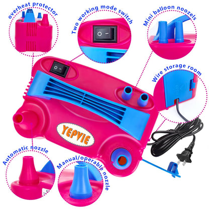 YEPVIE Electric Balloon Pump, Portable 2 Modes Balloon Blower Machine with 14 Ballon Arch Kits, Air Pump for Baloon, Balloon Inflator for Party Decoration