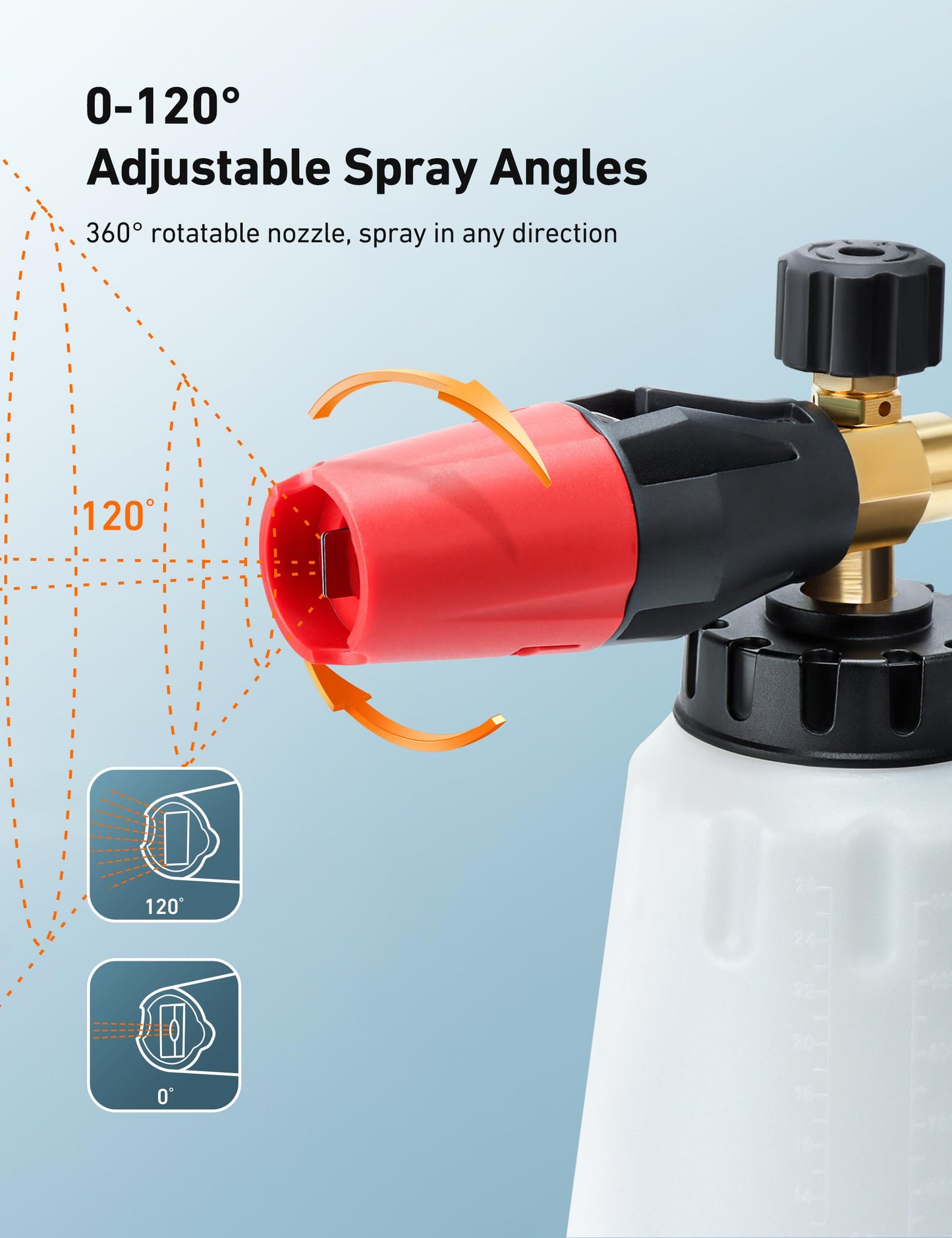 AstroAI Foam Cannon, Heavy Duty Car Foam Blaster Wide Neck Adjustable Snow Foam Lance and Thick Foam for Pressure Washer 1/4" Quick Connector （1L Bottle Without 5 Nozzles）