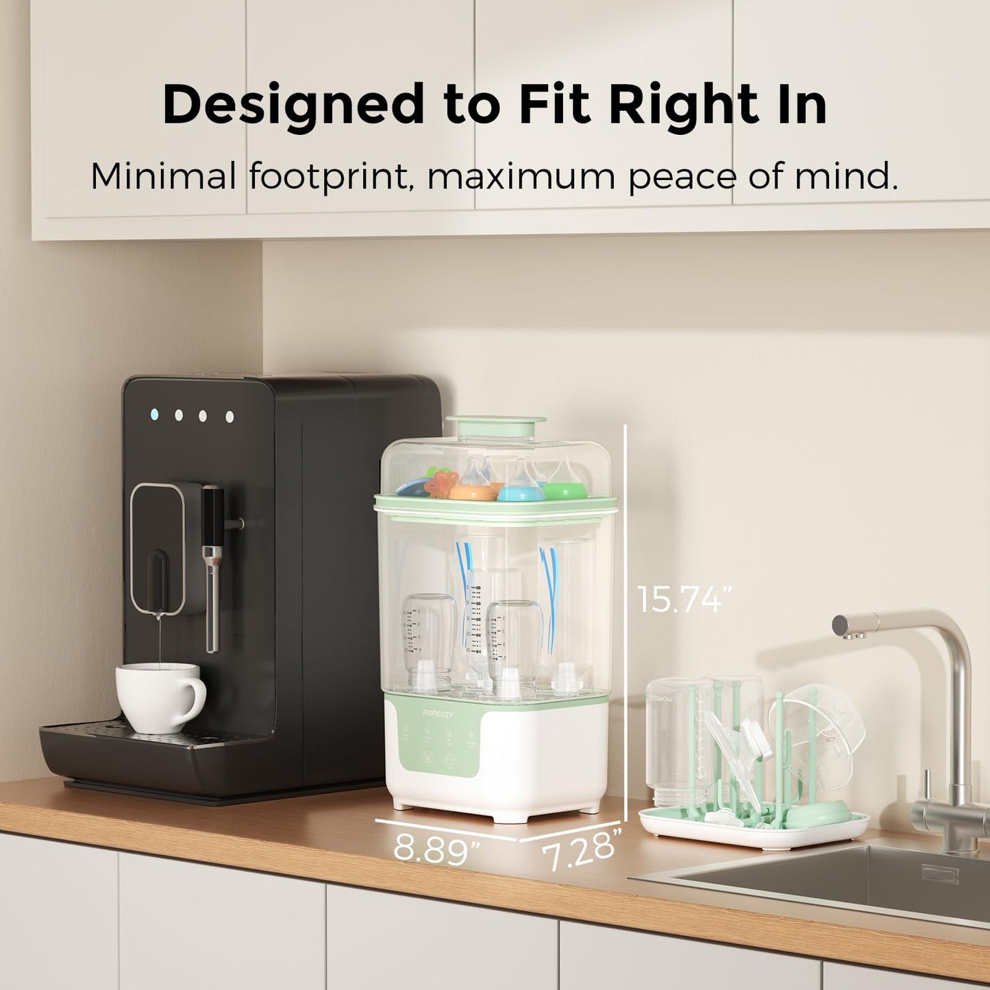 Momcozy Bottle Sterilizer and Dryer, Modular Nesting Space Saving Design, 6 Bottles Capacity, 4 in 1 Compact Sterilizer for Baby Bottles, Breast Pump Parts & Newborn Essentials, Drying Rack Included - Available at All In One Marketplace Canada