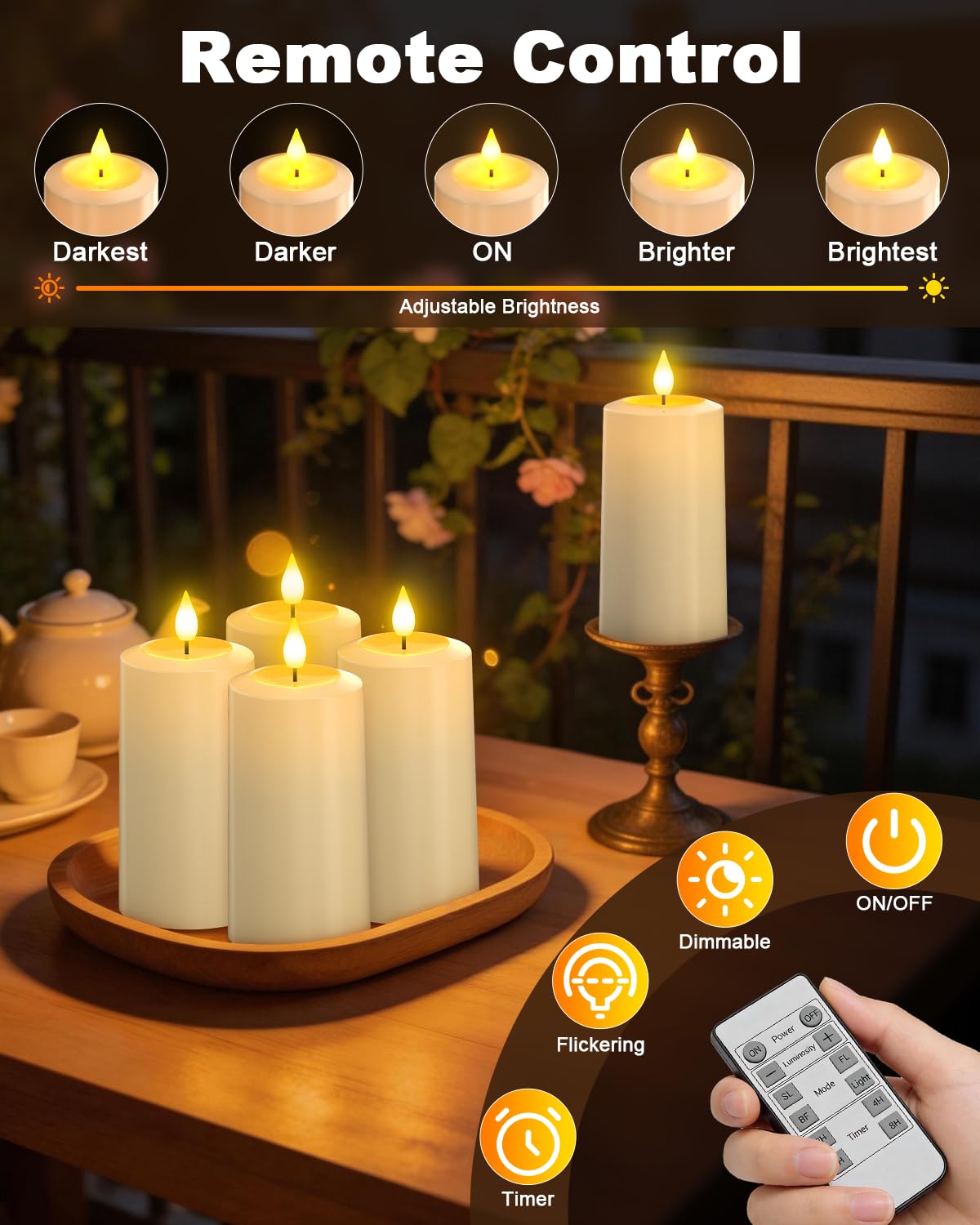 SoulBay Flameless LED Candles, 4-Pack USB Rechargeable, Flickering Waterproof White Pillar Candles with Remote Control Timer for Outdoor Lantern Patio Yard Indoor Holiday Decor, 2.75 x 5.1 Inches 🍁 All In One Marketplace Canada
