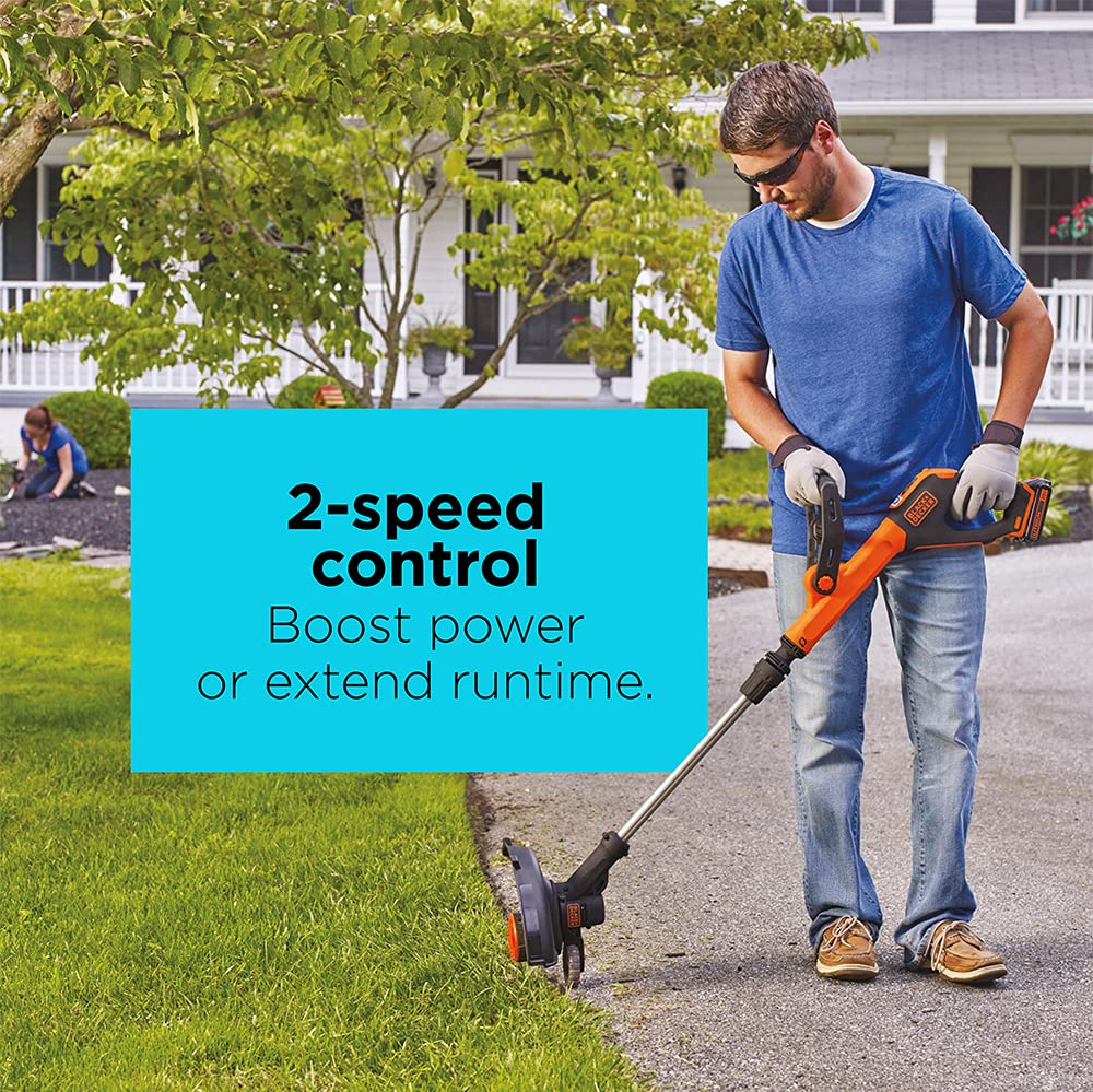 BLACK+DECKER 20V MAX Cordless String Trimmer with Power Drive Transmission, 2-Speed Control, Auto Feed, 12-Inch (LST522-CA) BLACK+DECKER