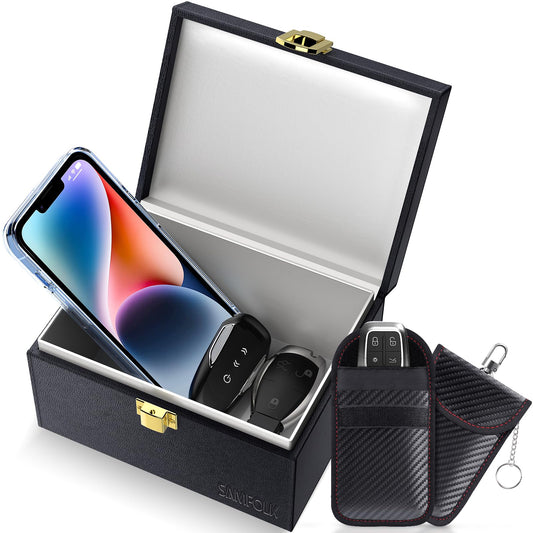 Samfolk Faraday Box with 2 Faraday Bags, Faraday Box for Car Keys, RFID Key Fob Protector Anti-Theft Key Fob Box, Anti-Theft Cages for Car Keys, Phone and Credit Card