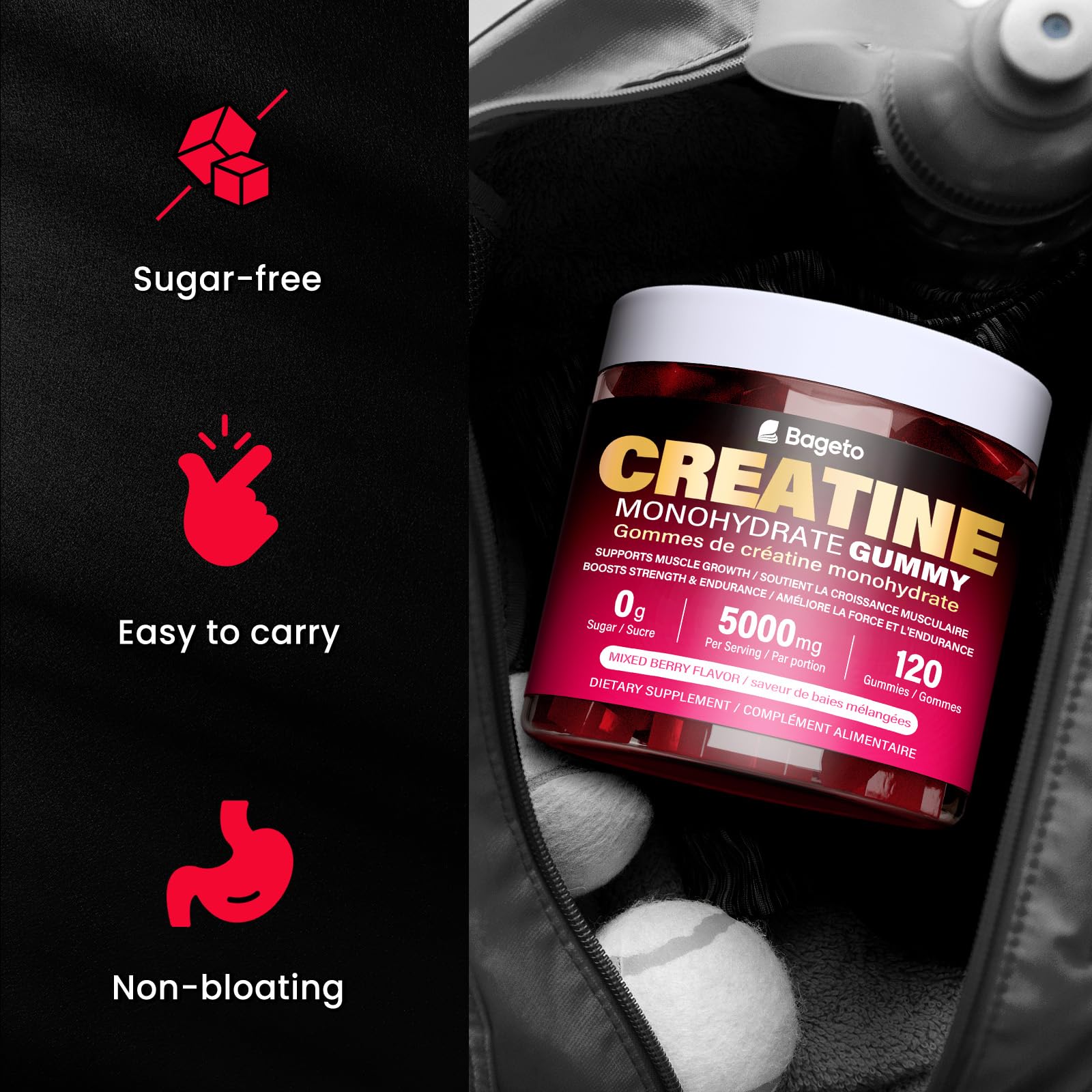 Creatine Monohydrate Gummies 5000mg for Men & Women, Gomitas de 5g Creatine Monohydrate,120 Pre Workout Gummies for Muscle Strength, Mixedberry (Pack of 1) - Available at All In One Marketplace Canada
