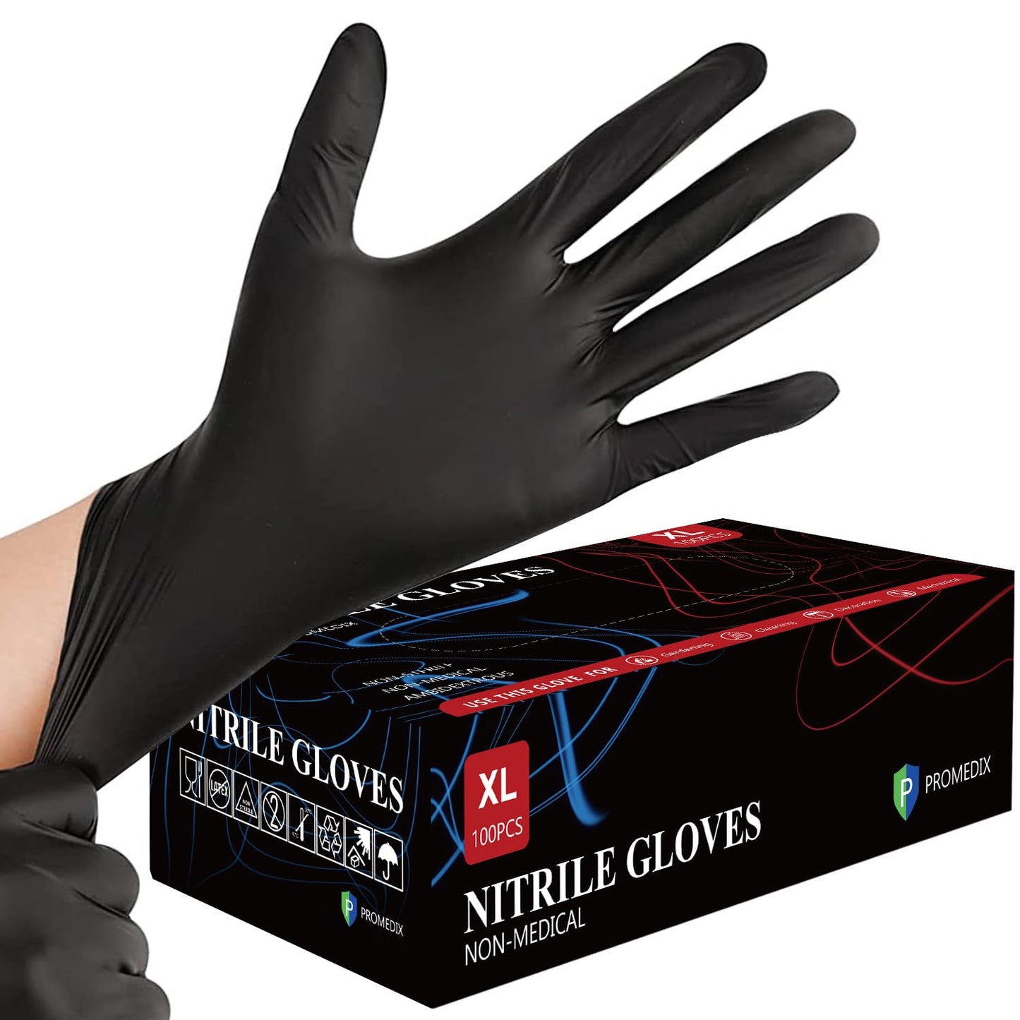 PROMEDIX P Nitrile Gloves, 4mil-100 count, Gloves Disposable Latex Free, Disposable Gloves for Household, Food safe