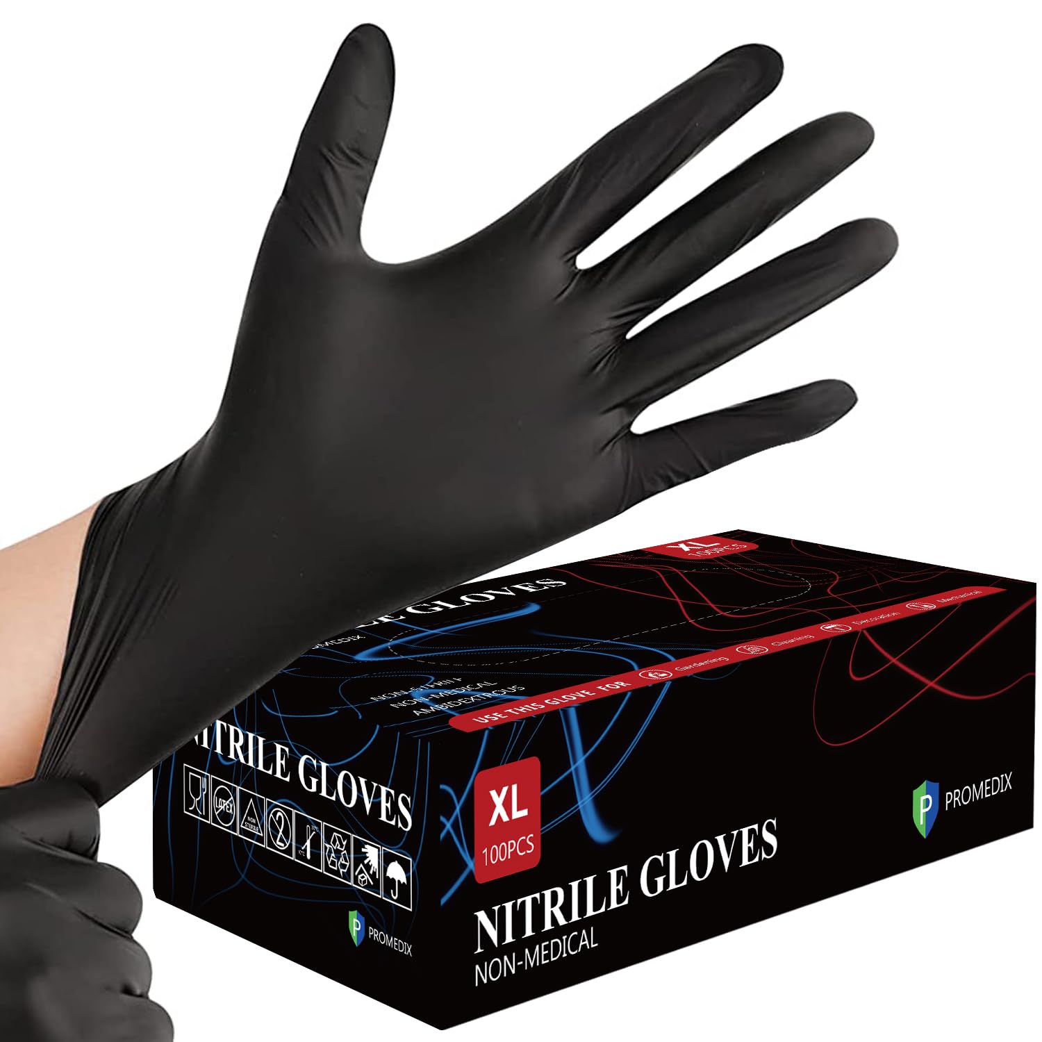 PROMEDIX P Nitrile Gloves, 4mil-100 count, Gloves Disposable Latex Free, Disposable Gloves for Household, Food safe