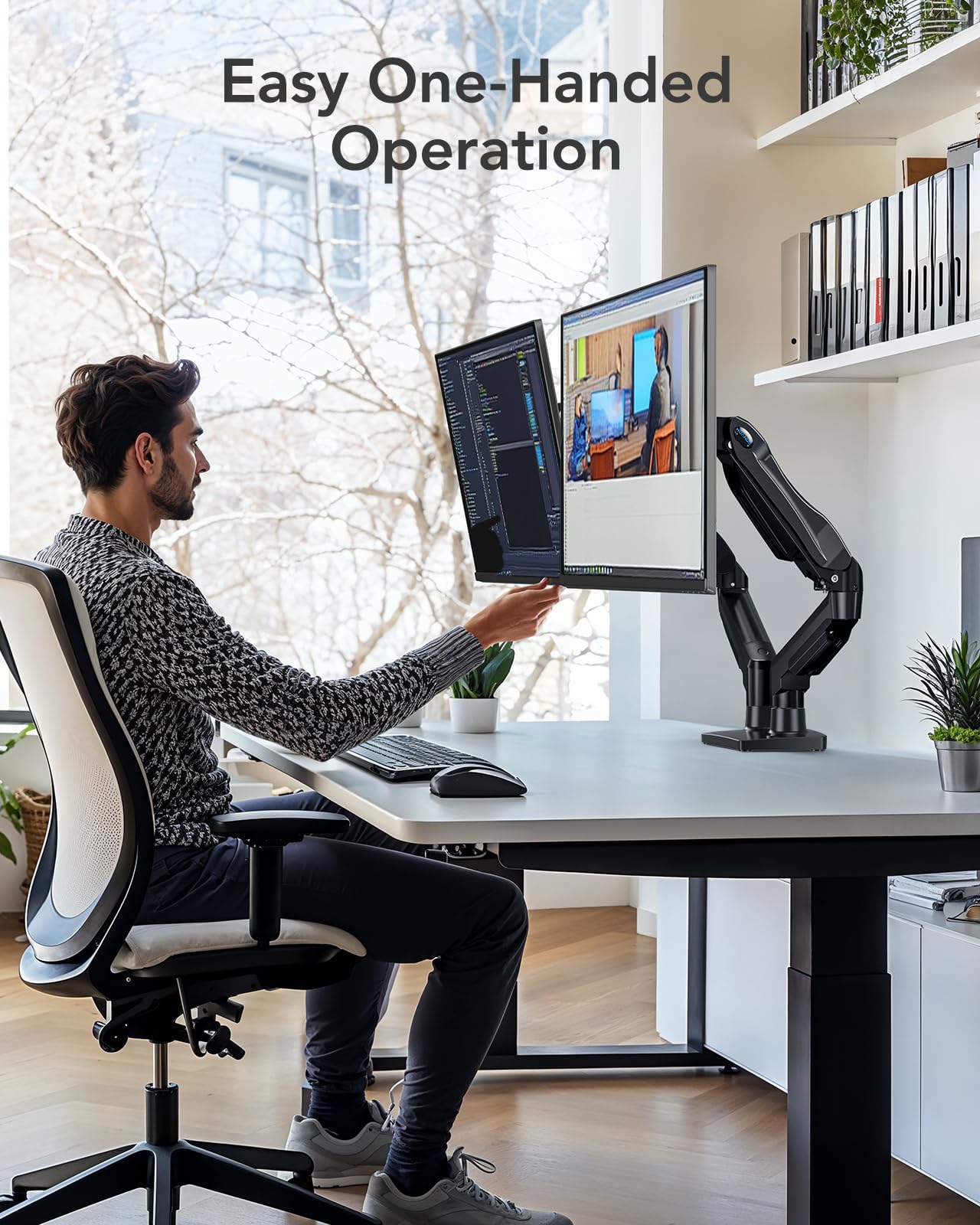HUANUO Dual Monitor Stand for 13 to 32 Inches, Design Dual Monitor Mount, Fully Flexible Adjustable with Tilt, Swivel, Rotation, VESA 75/100, 19.8lbs per arm