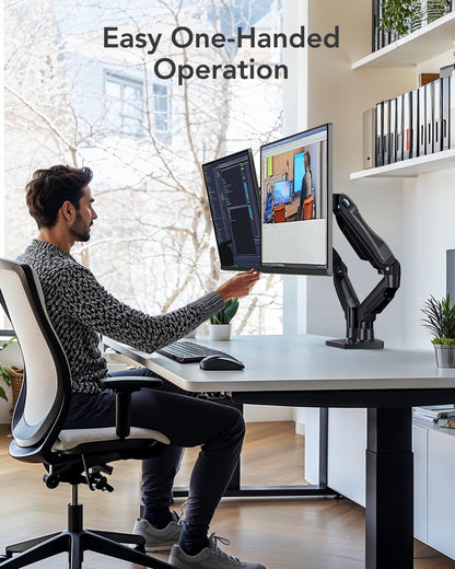 HUANUO Dual Monitor Stand for 13 to 32 Inches, Design Dual Monitor Mount, Fully Flexible Adjustable with Tilt, Swivel, Rotation, VESA 75/100, 19.8lbs per arm