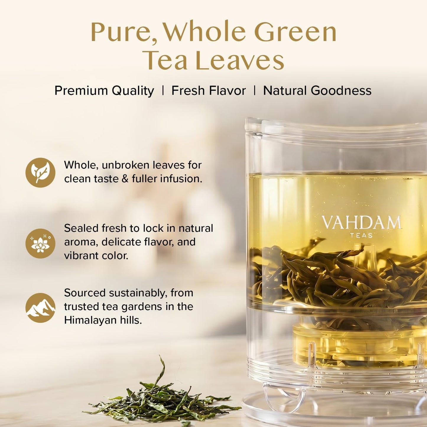VAHDAM, Himalayan Green Tea Leaves (100g | 50+ Cups) Non GMO, Gluten Free | High Elevation Grown Green Tea Leaves From Himalayas | Pure Unblended Single Origin Green Loose Leaf Tea | Vacuum Sealed VAHDAM