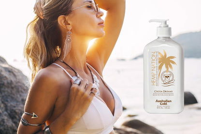 Australian Gold Hemp Nation Cocoa Dreams Tan Extender w/Derma Dark Bronzer 18oz Australian Gold
